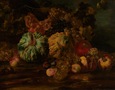 Michelangelo Pace, zw. del Campidoglionem (Rzym, ok. 1610–1670, Rzym), "Martwa natura z dyniami, winogronami i granatami", 1651 (?) – ok. 1660